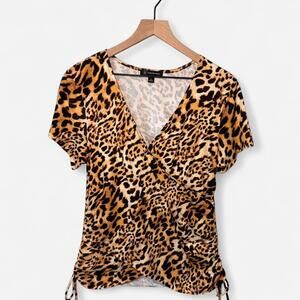 Leopard Print V Neck Wrap Top